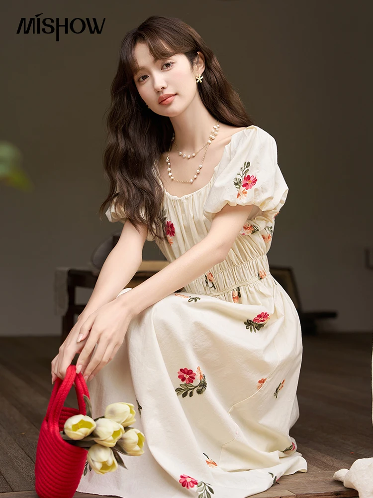 

MISHOW Fairycore Printing Flower Dresses for Women 2023 Summer A-line Square Collar Puff Sleeve Elegant Holiday Dress MXC35L1521