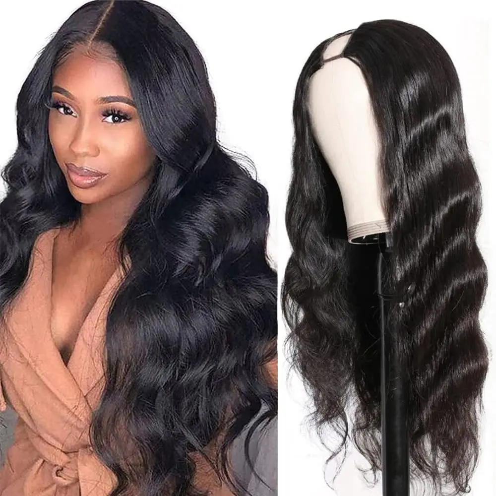 Perruque de cheveux humains ondulés pré-épilée, sans colle, avec raie en V, 30-32 pouces, fabriquée à la machine, densité 250, pour femmes