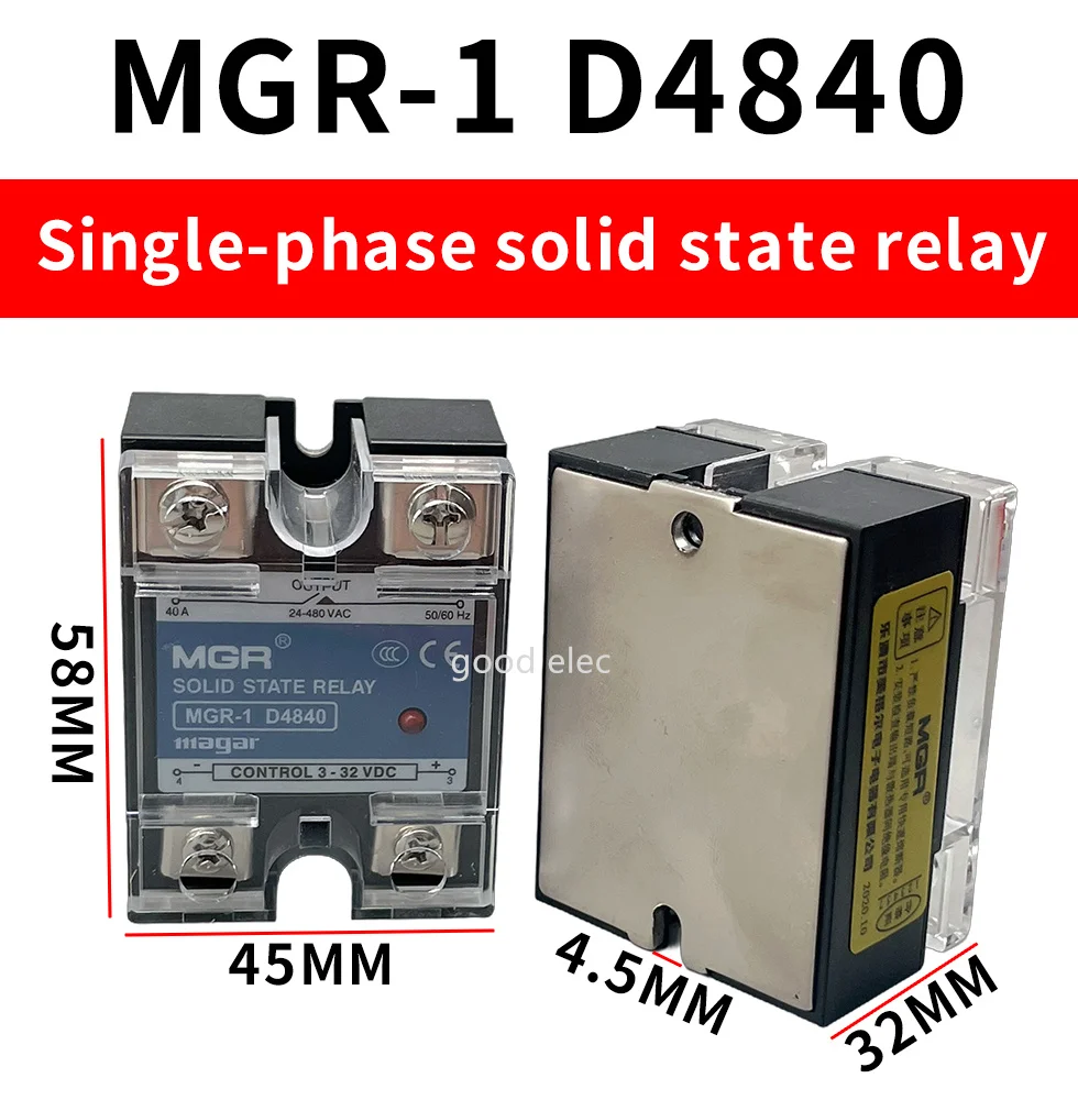 1PCS  MGR-1D4810 D4820 D4830 D4840 D4850 D4860  Single Phase Solid State Relay DC-AC DD40oad voltage 5-220V DC Control DC