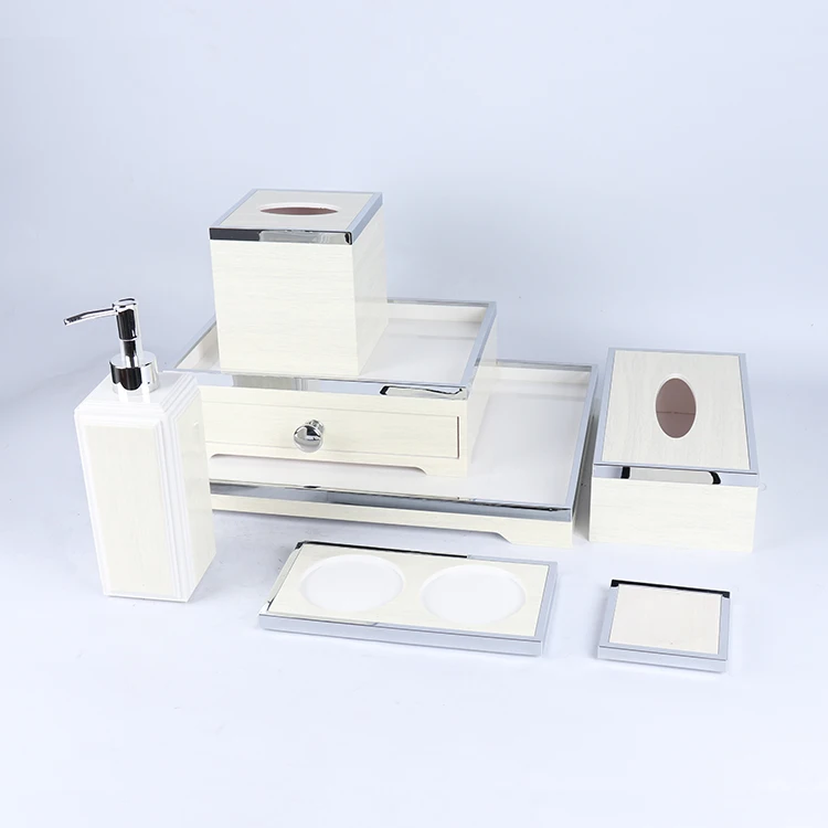 Hotel Supplies Acrylic Combination Hotel Supply Consumables Box Fashion Bathroom Shower Tray Acrylic Hotel Bathroom Set