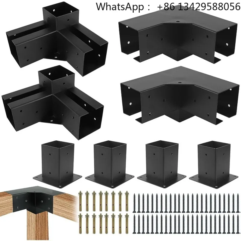 3-Way Right Angle Corner Bracket Kit Elevated Support Bracket Hardware For 4x4 Wooden Posts