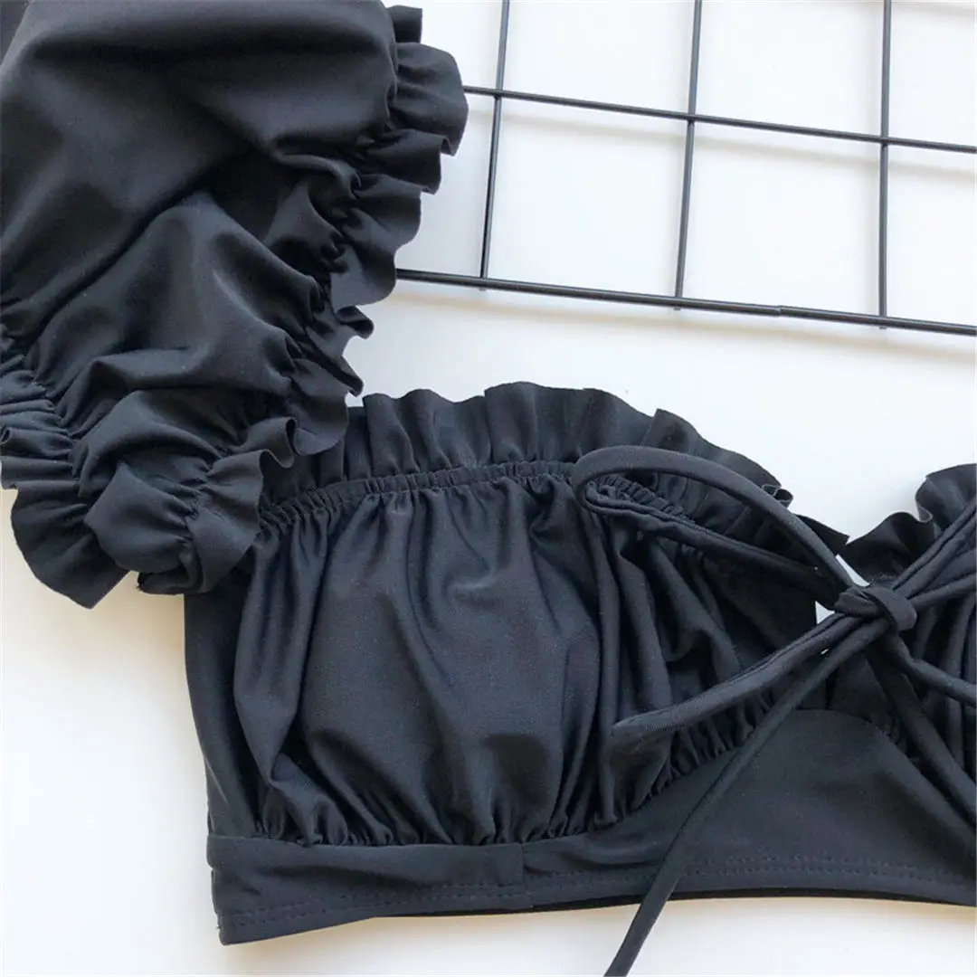 Kurzärmeliger, brasilianischer, plissierter, geraffter Bikini-Badeanzug für Damen, zweiteiliger Bikini-Set, Badebekleidung, Badeanzug, Schwimmanzug V1729 – Detail 28