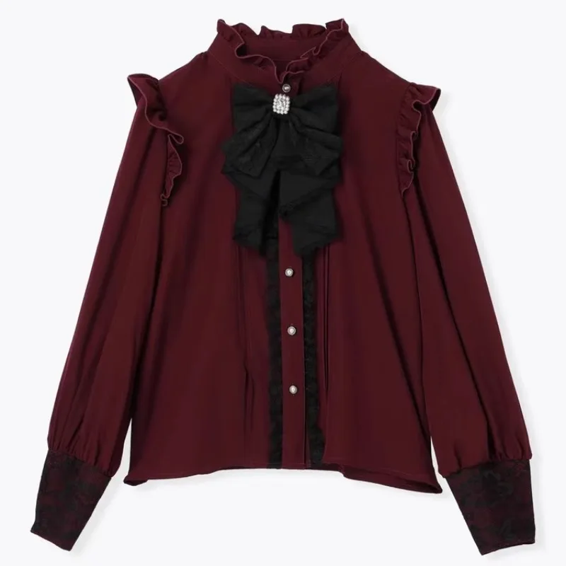 Japanese New Style Blouse Rojita Sweet And Cute Mine Series Detachable Bow Long-sleeved Shirt Single-breasted Camisa Femininas