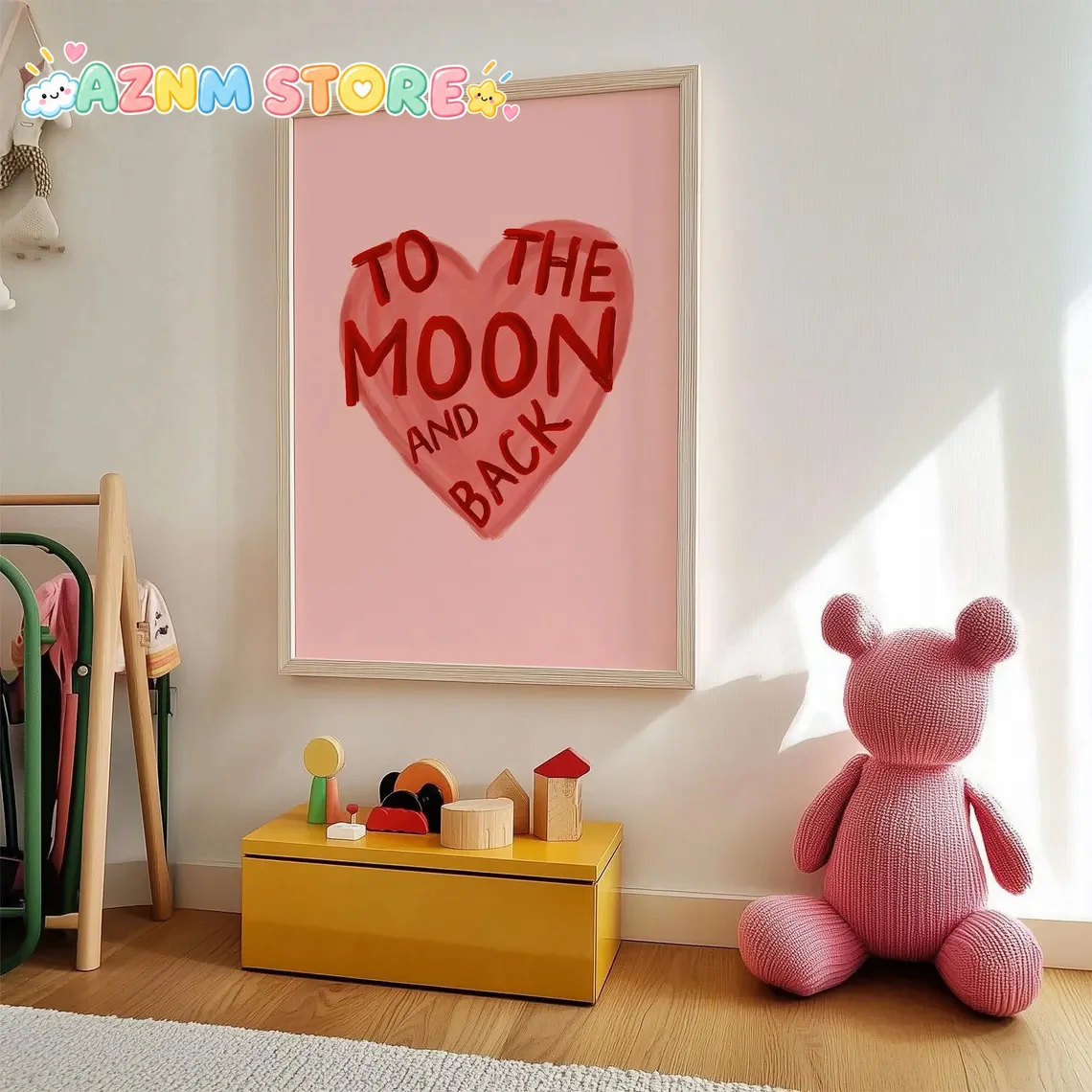 1pc to The Moon and Back Love Poster - Pink Heart Nursery Wall Art with Feet & symbol, Romantic unframed print for Valentine'