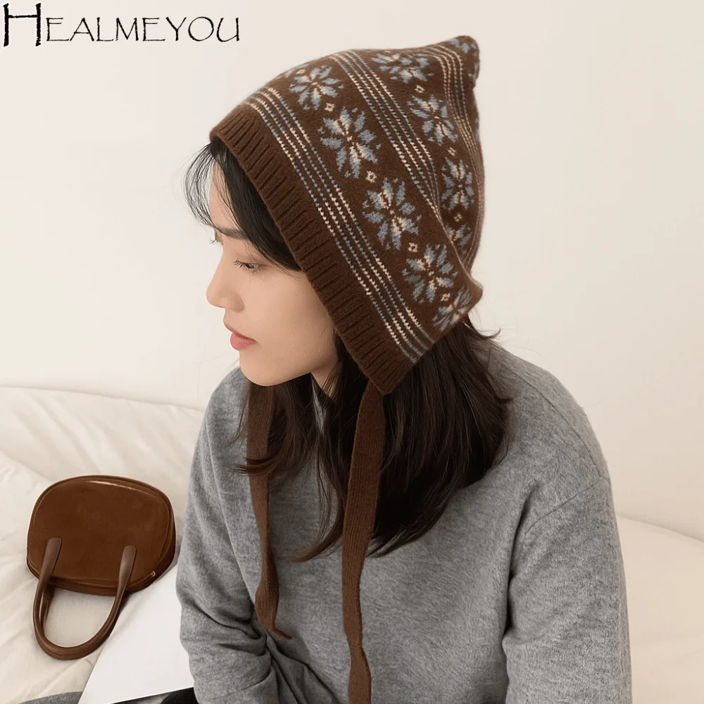 

Elegant Bohemian Turban Knitted Triangle Headscarf Warm Vintage Ethnic Style Waist Band Cummerbund Printed Hip Scarf Spicy Girls