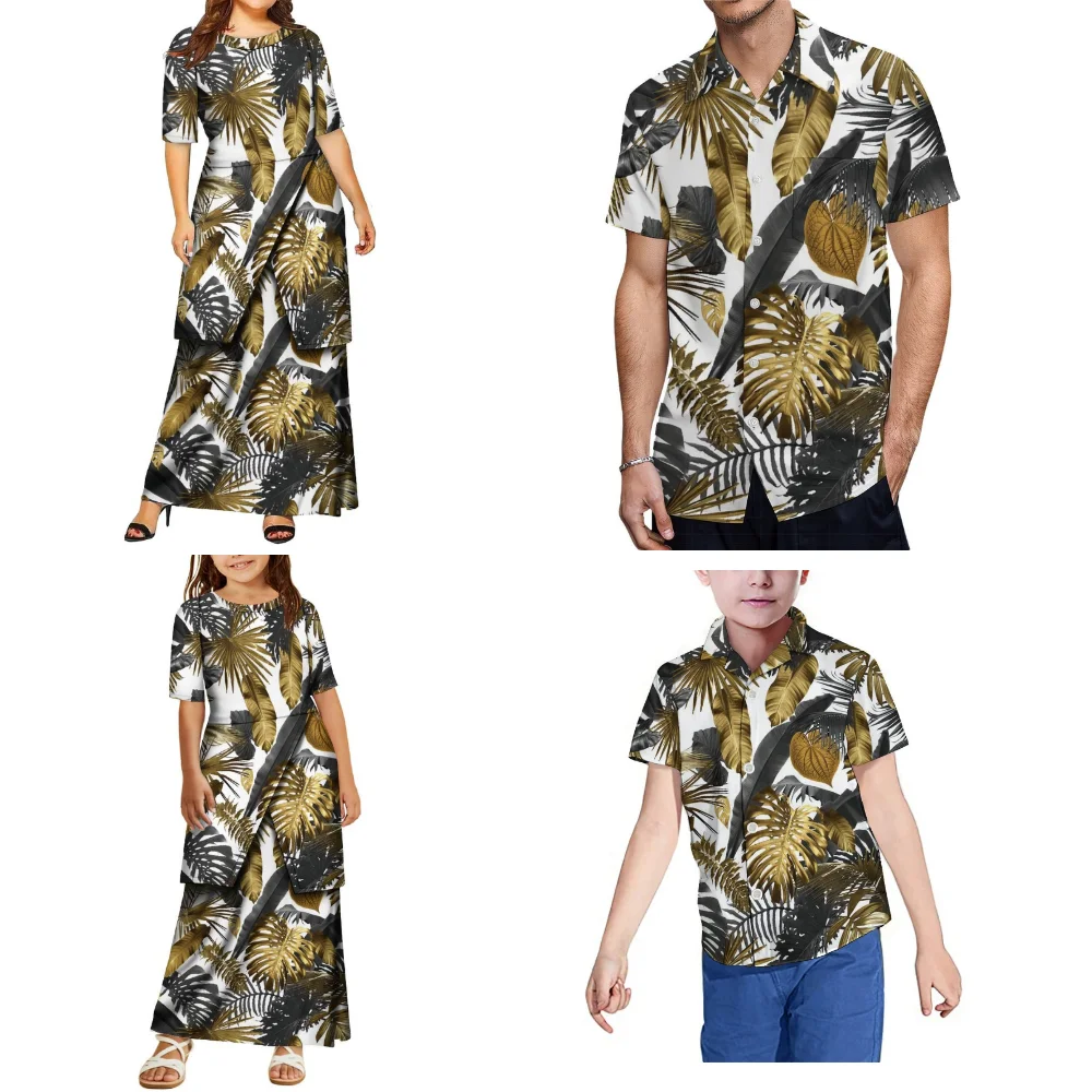 Tenues d'été amples à col rond pour parents et enfants, vêtements de famille polynésiens, ensembles décontractés pour adultes et enfants, chemises sur mesure pour garçons