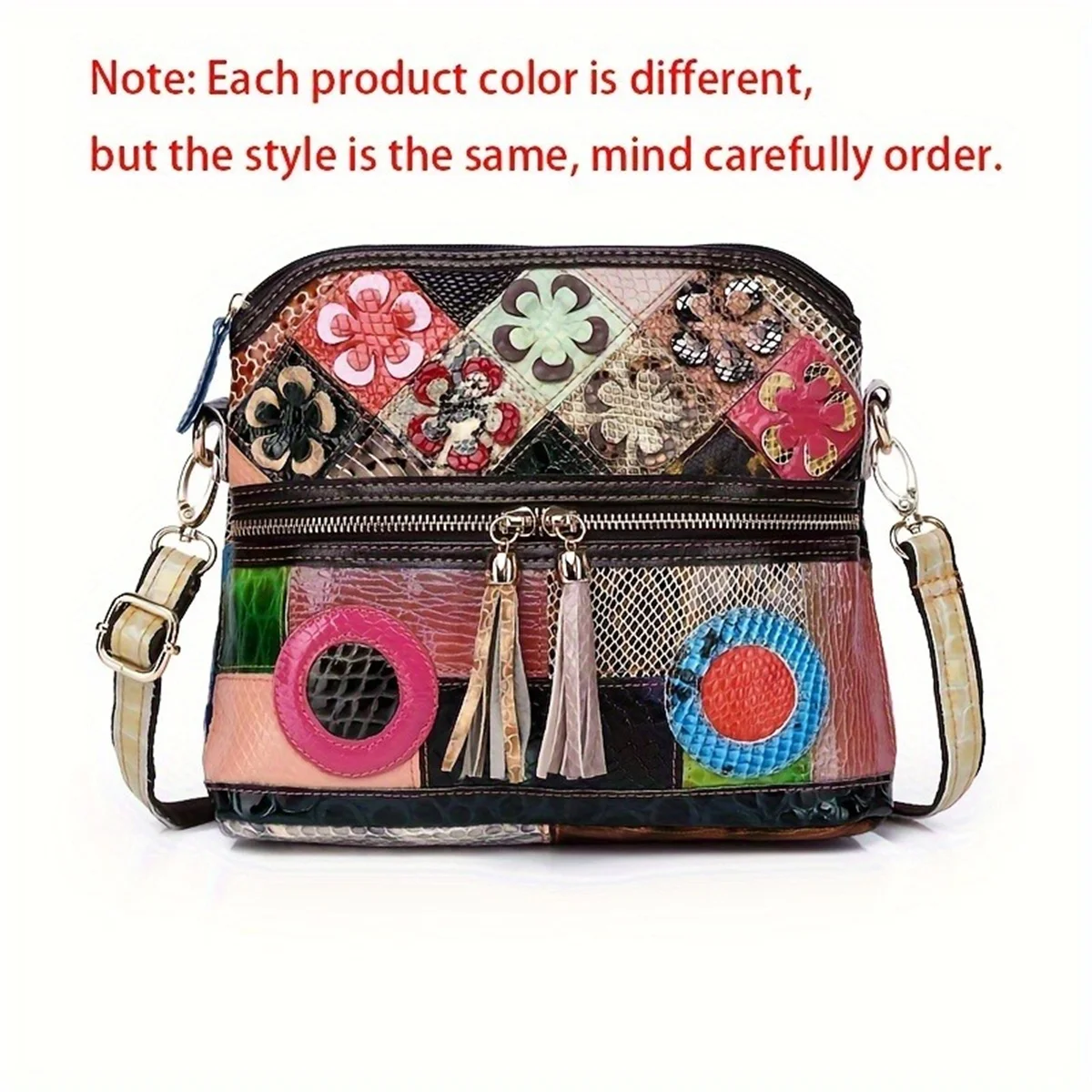 Casual Multi Color Messenger Bag Snake Pattern Women's Colorful Flowers Splicing Tassels Single Shoulder Purse