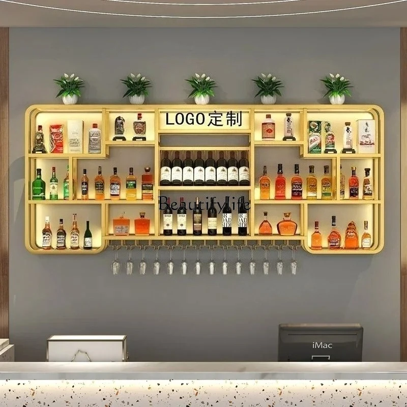 

Restaurant wall-mounted wine cabinet display store simple rack bar luminous rack