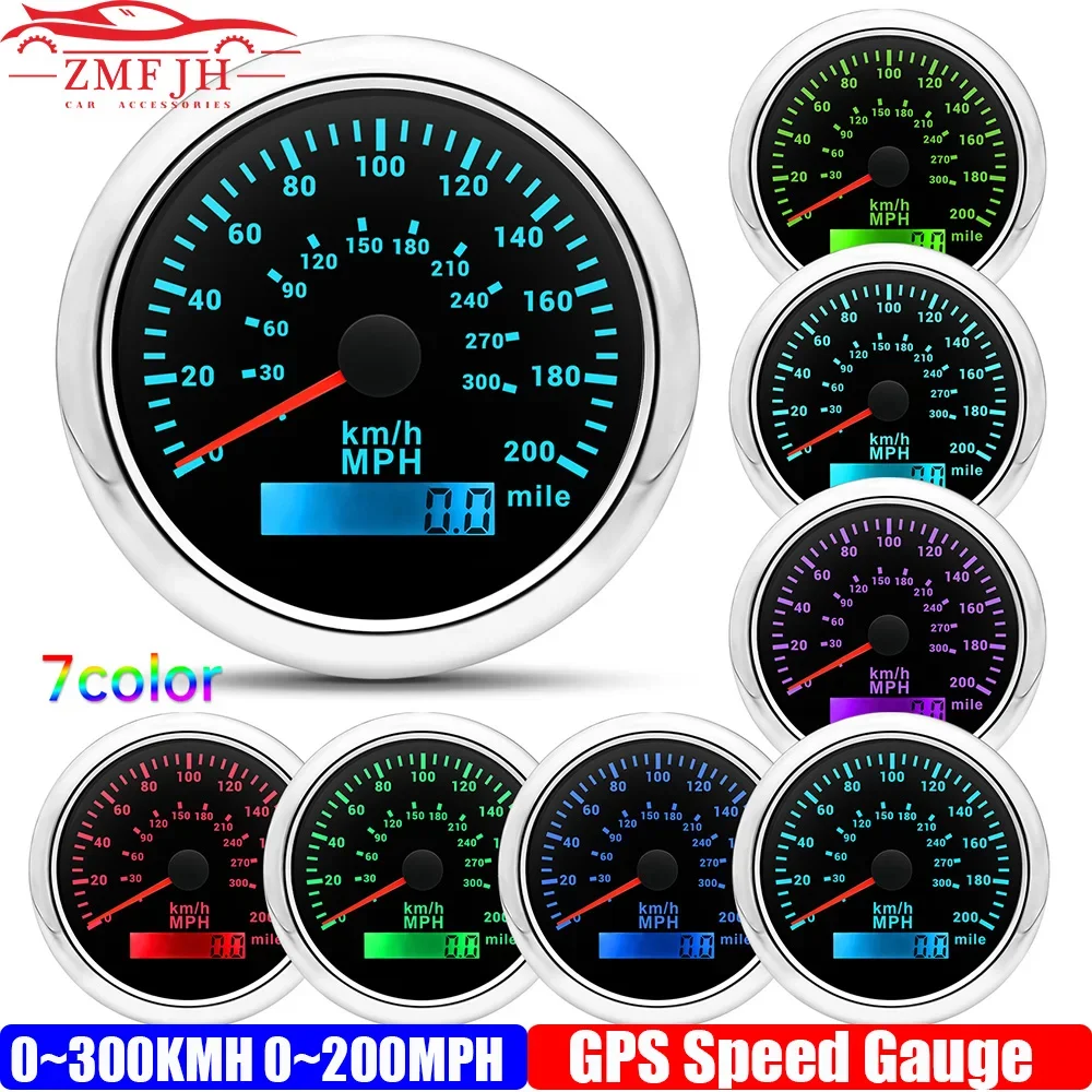 0~300KMH 85mm GPS Speedometer Gauge with Antenna 7 Color Light 200MPH Speed Meter Odometer for Car Boat 12V24V Waterproof Custom