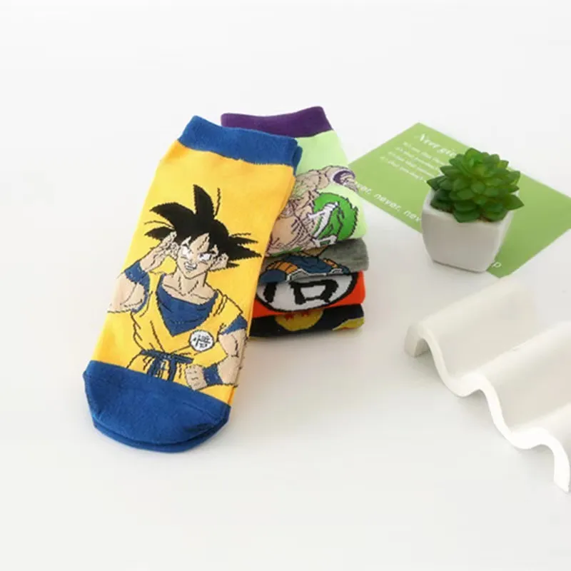 5 Pair Anime Dragon Ball Son Goku Vegeta Socks Men Hip Hop Print Skateboard Socks Personality Casual Cotton Short Cartoon Sock