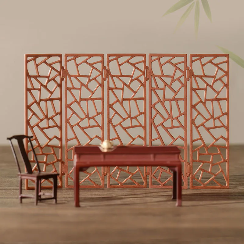 

Antique Screen Partition Plastic Simulation Wooden Mini Model Kit 1:25 for Chinese Palace Diorama Dollhouse Decorative Craft