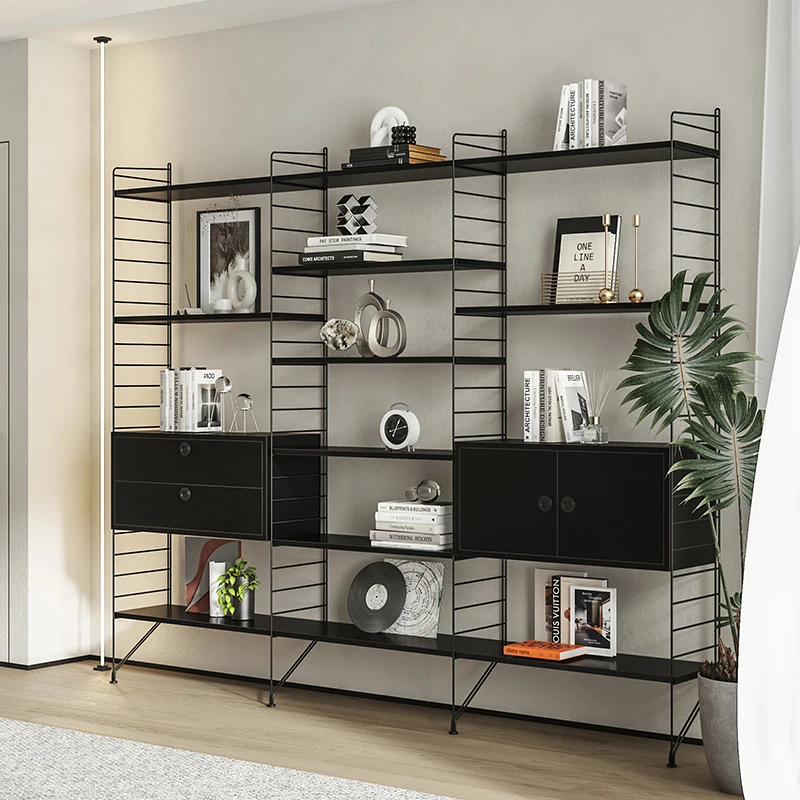 Nordic upper wall string shelf adjustable layered baffle floor storage rack multifunctional bookshelf display rack