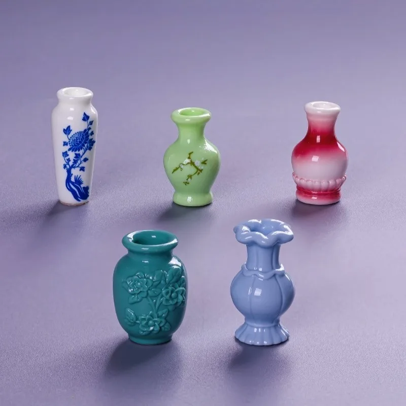 Miniature Resin Vase Decor Micro Landscape Simulation Antique Decor Vase,Resin Decor DIY Accessories Doll House Desktop Ornament