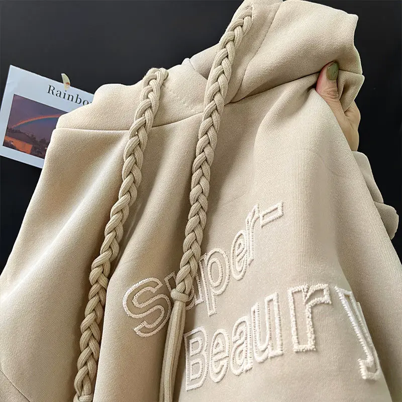 女性用フード付きスウェットシャツ,文字が刺繍されたポケット付きのゆったりとしたカジュアルなトップス,ヴィンテージのストリートウェア,高品質のオルチャン,すべてにマッチするファッション