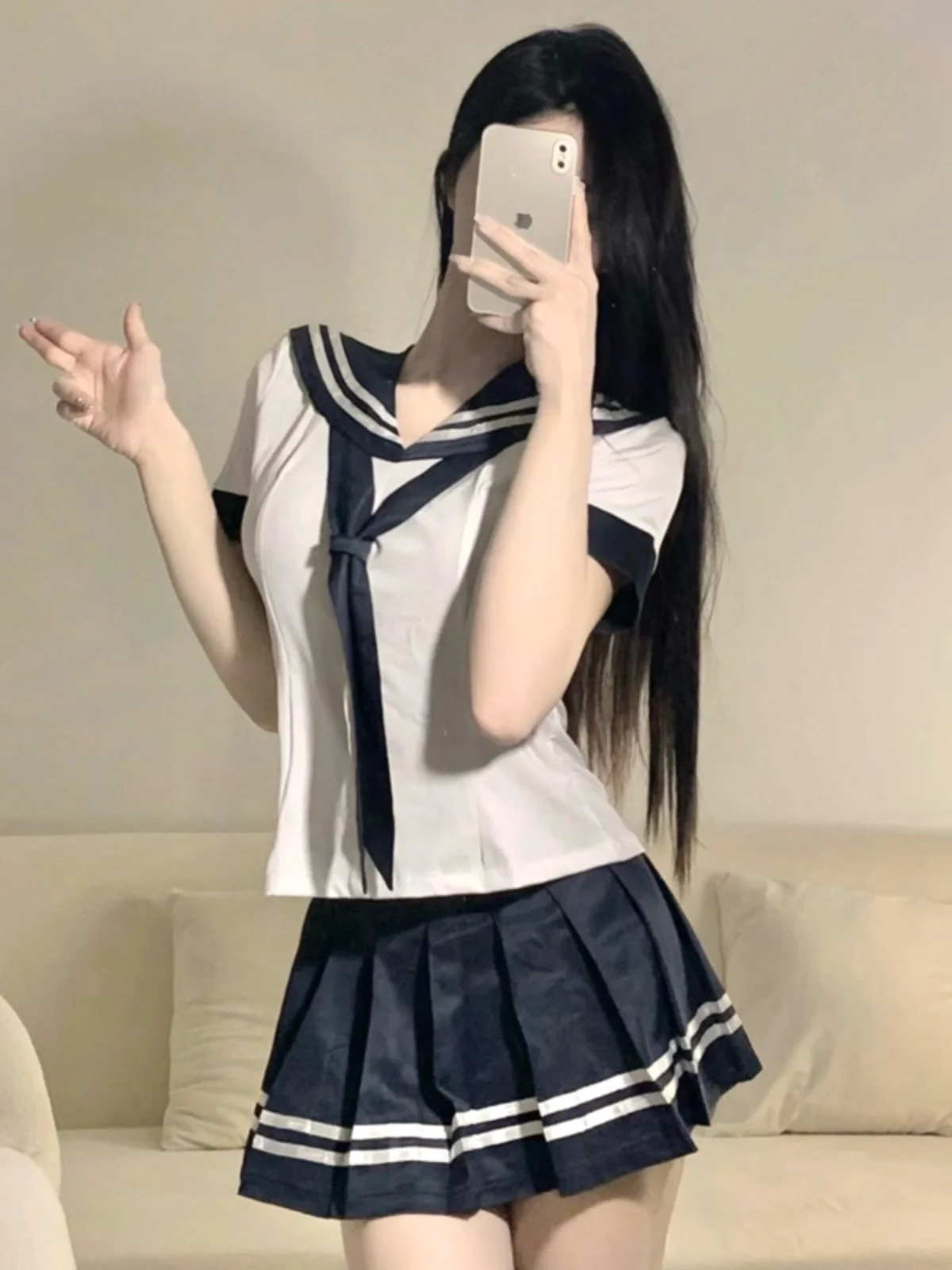 Sexy Cosplay Pure Japanese School Uniform Set Naval Collar Student Wear Women's College Style Short Sleeve Short Skirt
