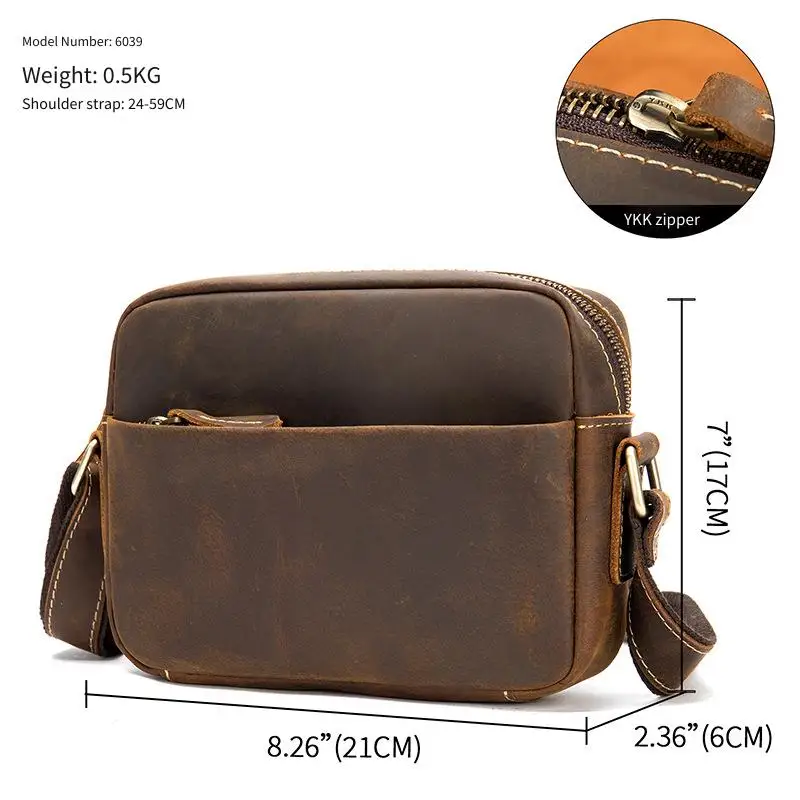 Crazy Horse Leather Messenger Bag Men's Leather Shoulder Bag for Mobile Phone Sling Bags for Men Woman Cross Body Bag view 3