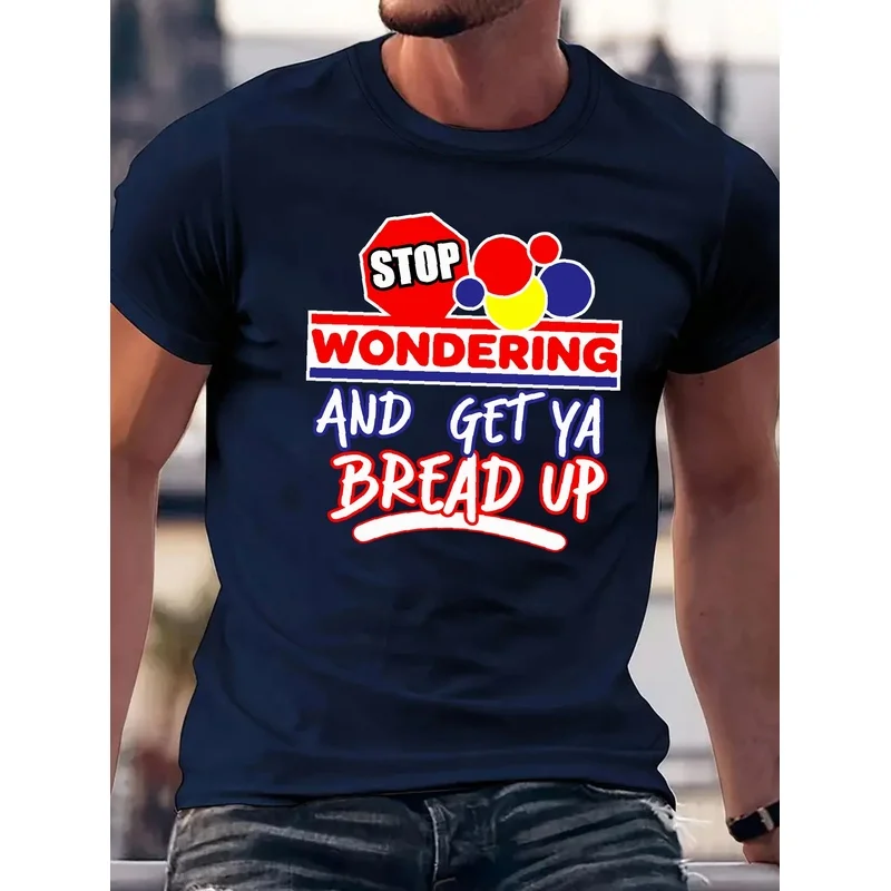 Men's 'Get Bread Up' Printed T-Shirt - Short Sleeve Round Neck Top with Bread-Themed,Suitable for Daily Wear & Bread Lovers