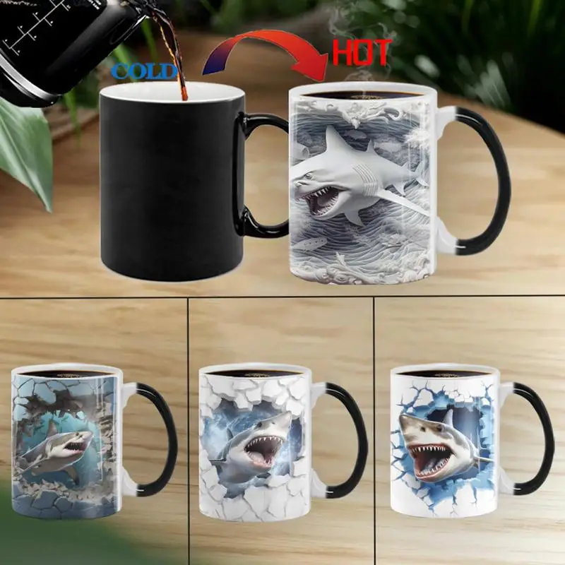 

Ceramic Magic Water Cups Color Changing Shark Mug Creative Sea Fish Pattern Milk Coffee Tea Cups Novelty Gifts