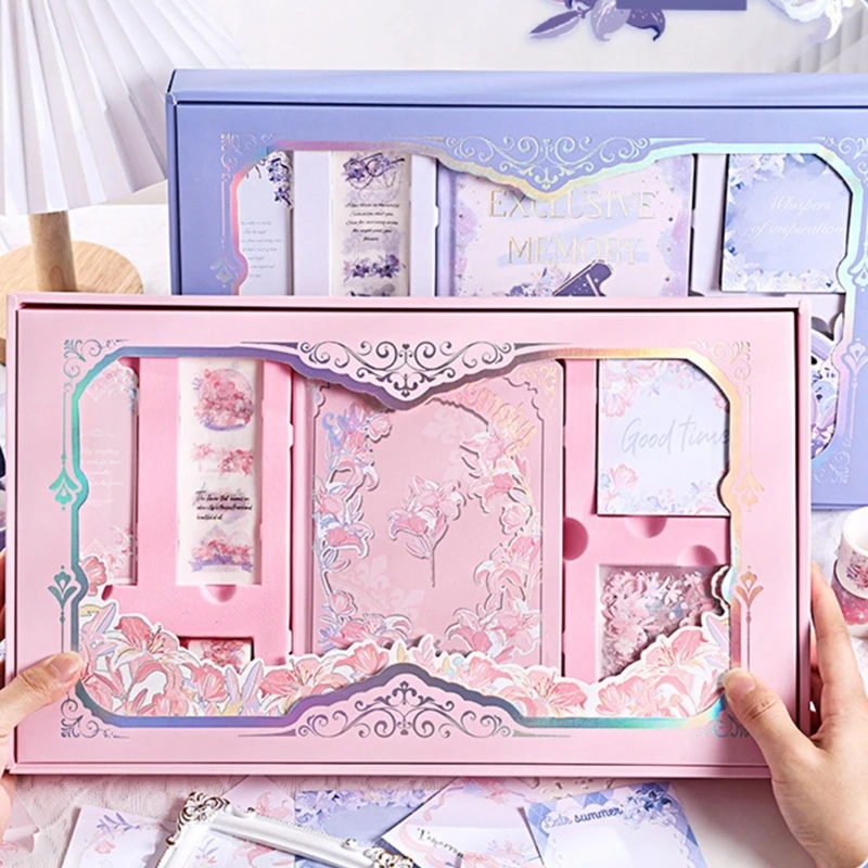 Sổ tay bìa cứng Giấy ghi chú Băng trang trí Hình dán hoa Bộ đánh dấu trang