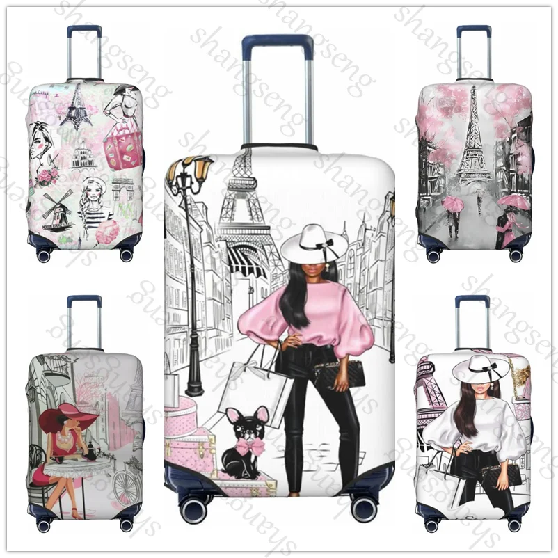 American Fashion Parisian Girl Travel suitcase protective case suitcase cover elastic protection washable Luggage cover,18-32 in
