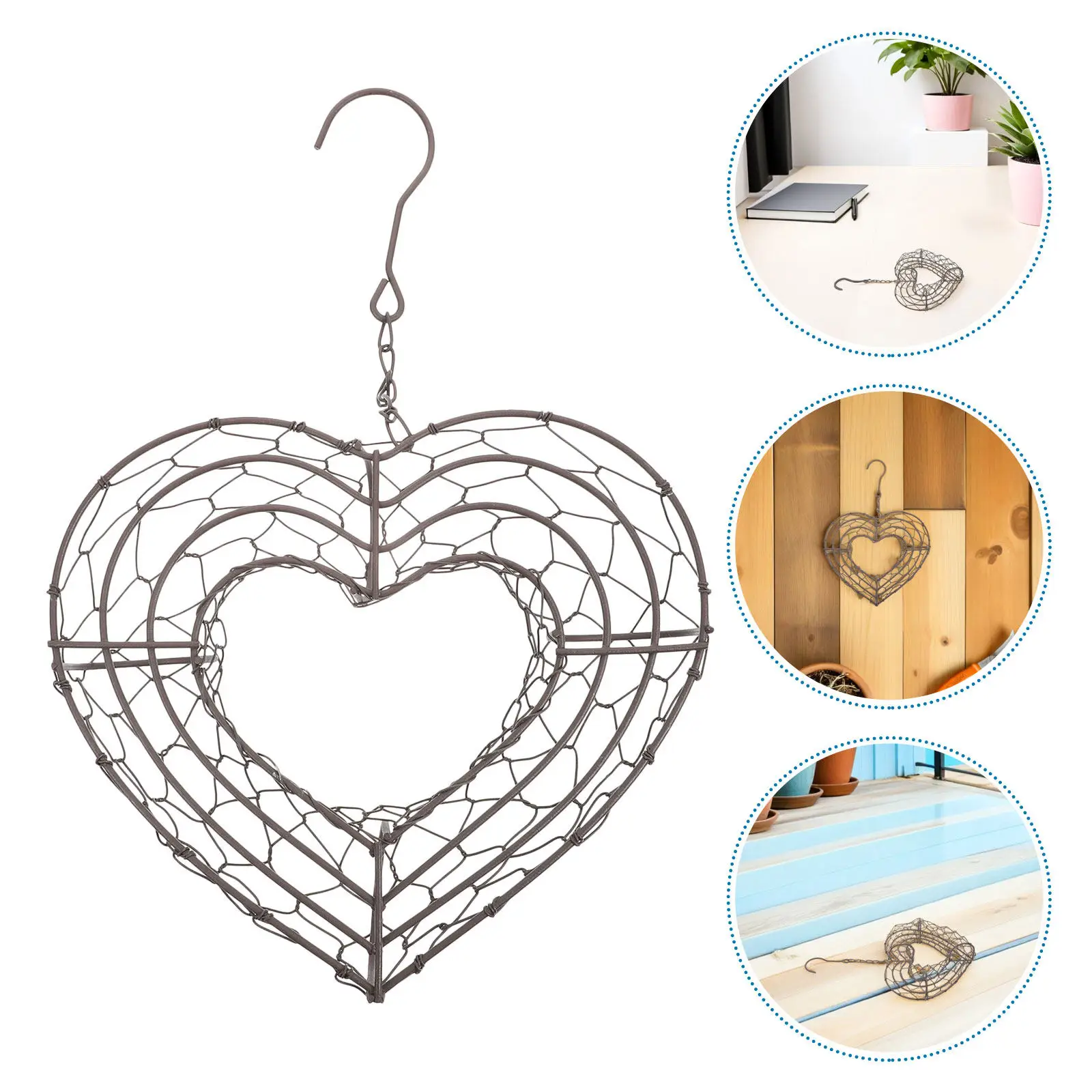 

Металлическая подвесная подставка для цветов в форме сердца, для использования в помещении и на улице, в деревенском стиле, из железной проволоки, для суккулентов