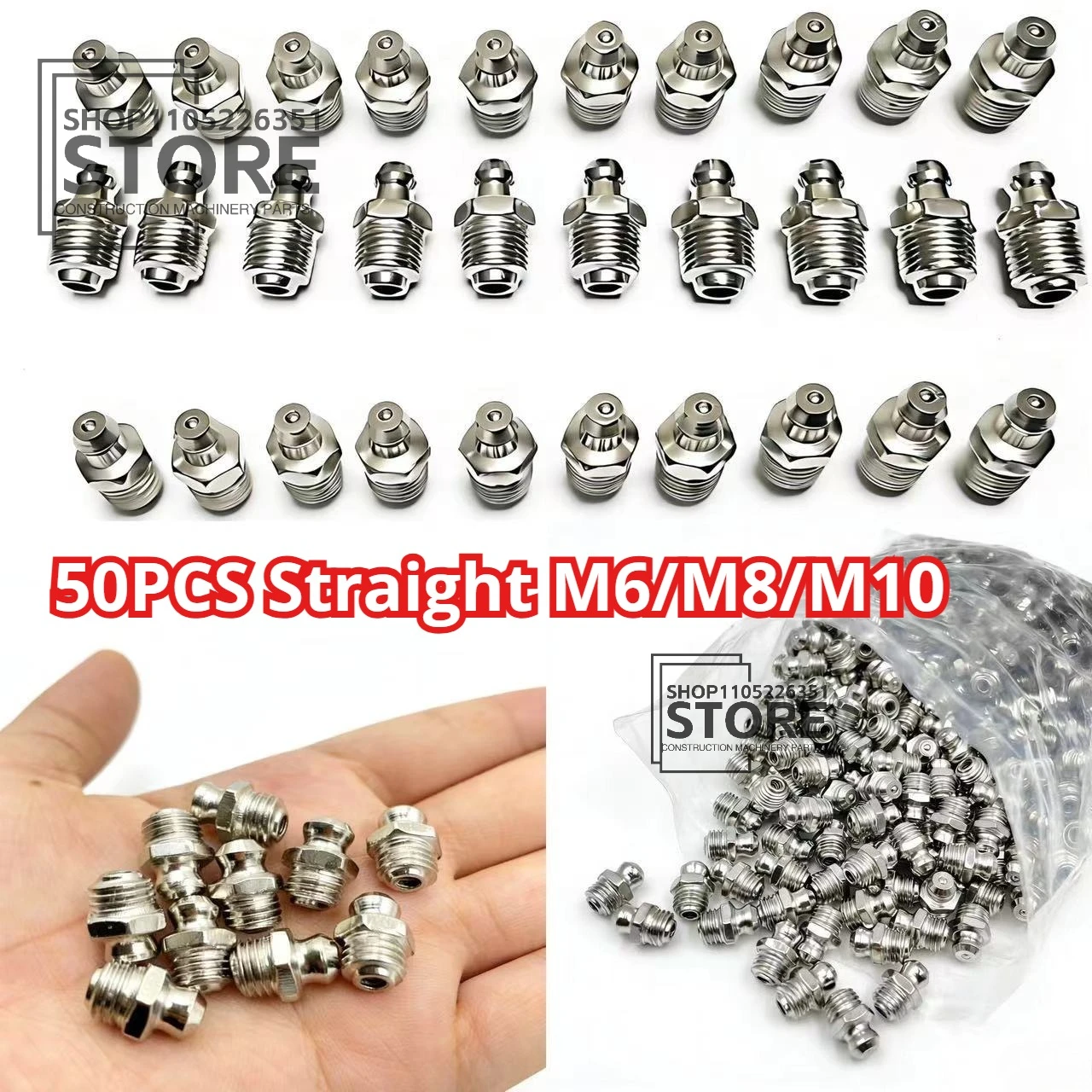 

50 шт. прямых тавотриков из нержавеющей стали M6/M8/M10, метрическая внешняя резьба SS201/SS304 для смазочных пистолетов F0006