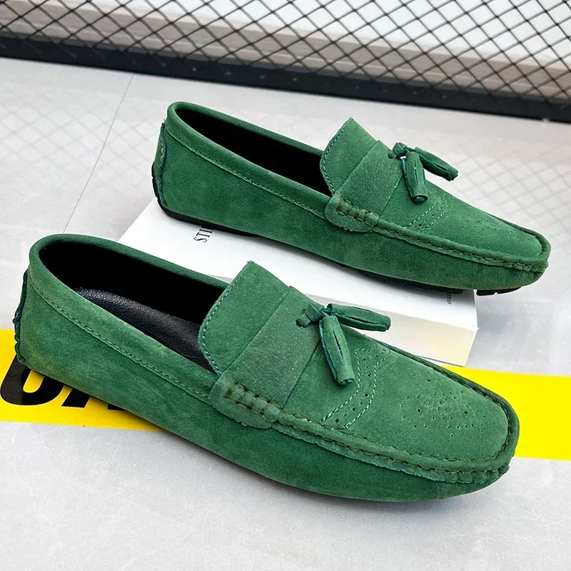 2024 New Fashionable Tassel Loafers for Men Green Youth Trendy Moccasin England Gentleman Wedding Shoes Big Size 47 48