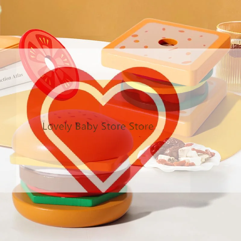 

Деревянные игрушки-конструкторы для сортировки и складывания в виде бургеров, имитирующие кухонную технику, развивающие игрушки для дошкольников.