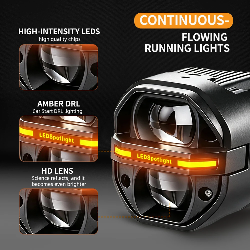 COLIGHT 3Inch Motorcycle LED Auxiliary Light Cut‑off Line Hi‑Lo Beam Amber DRL Strobe Spotlight Fog Lamp With Switch offroad use