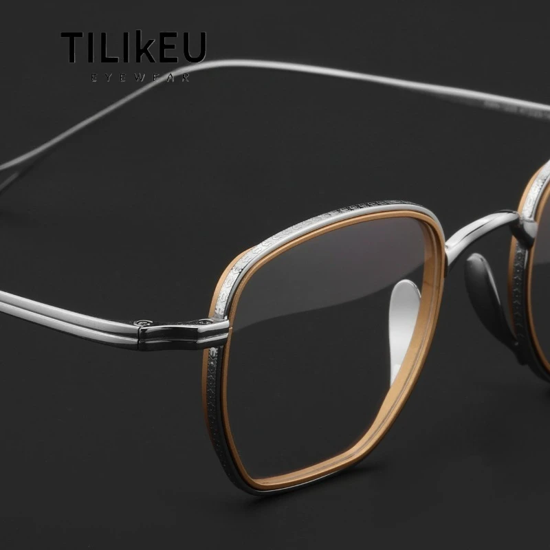 

Japanese Handmade Designer Niche Pure Titanium Glasses Frames 1233 Ultra-Light Retro Wide Brim Men's Square Eyeglasses Frames