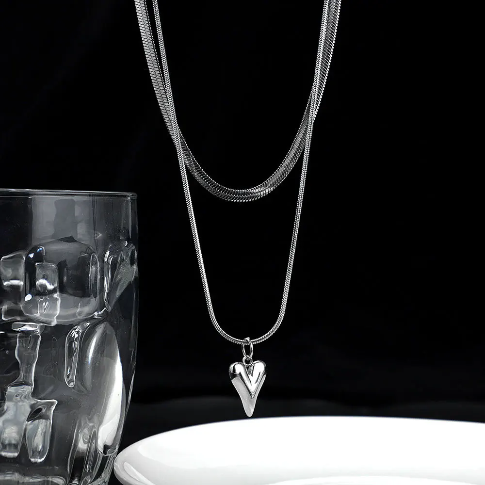 YWZIXLN Trend Elegant Jewelry Wedding Double Layered Love Heart Pendant Snake Chain Necklace For Women Fashion N0469