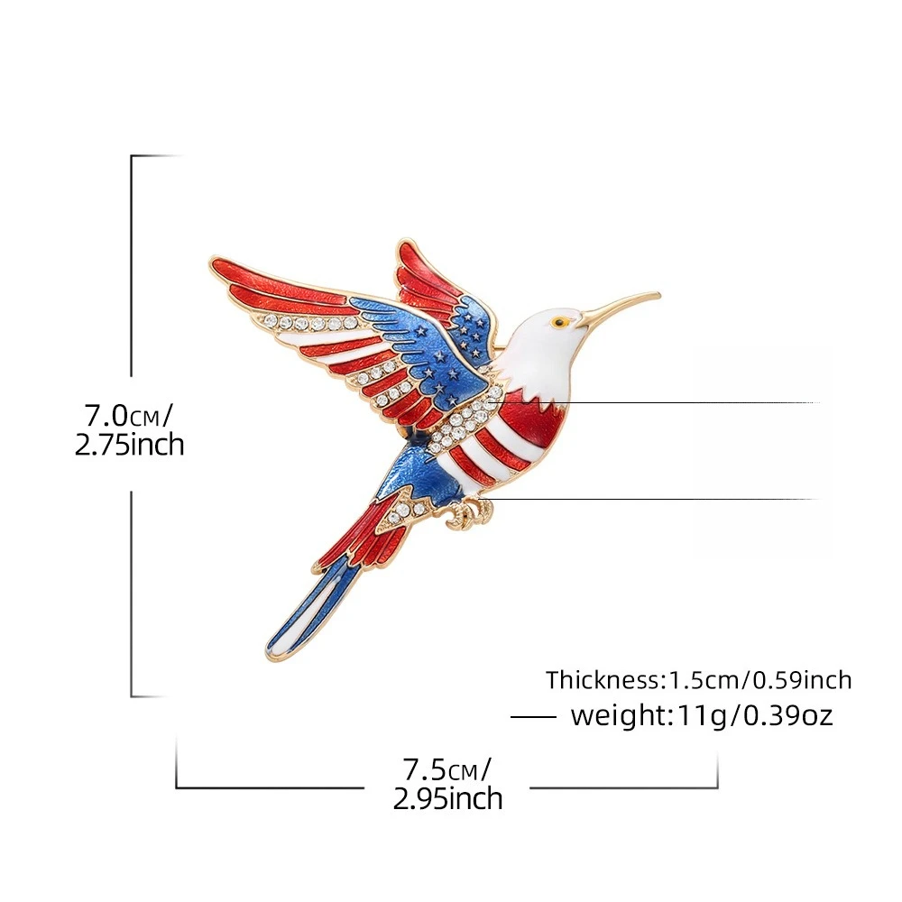 3pcs USA 250th Anniversary Hummingbird Enamel Brooch American Flag Rhinestone Bird Pin Independence Day Themed Flying Bird Badge