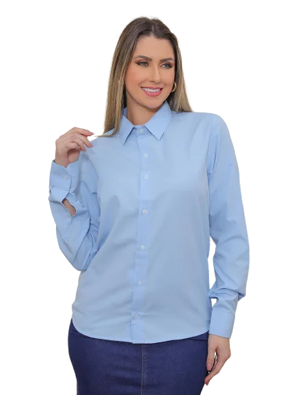 Women's Long Sleeve Slim Blue Baby Shirt Shirt for Suit Elegant