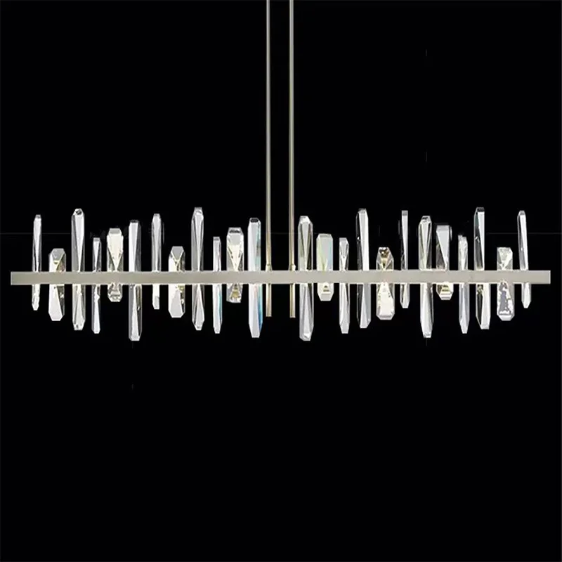 

Luxury Crystal Long Lamp Iron Gold Black Silver Finish Lustre 3 Color Dimmable for Villa Dining Room Ceilings
