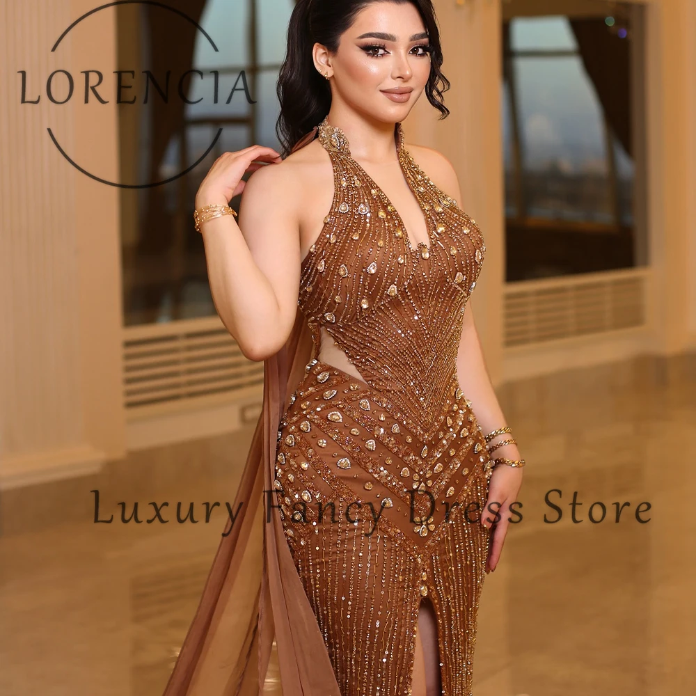 Eleganti abiti da ballo in cristallo 2025 Halter aderente Glitter sirena abito da sera da sera personalizzato senza maniche abiti da cerimonia