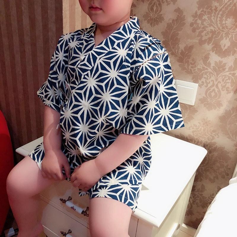 Japanese Boys Sleepwear Children Cartoon Cotton Kimono Short-Sleeved Summer Pajamas 2-Piece Home Pajamas LB834