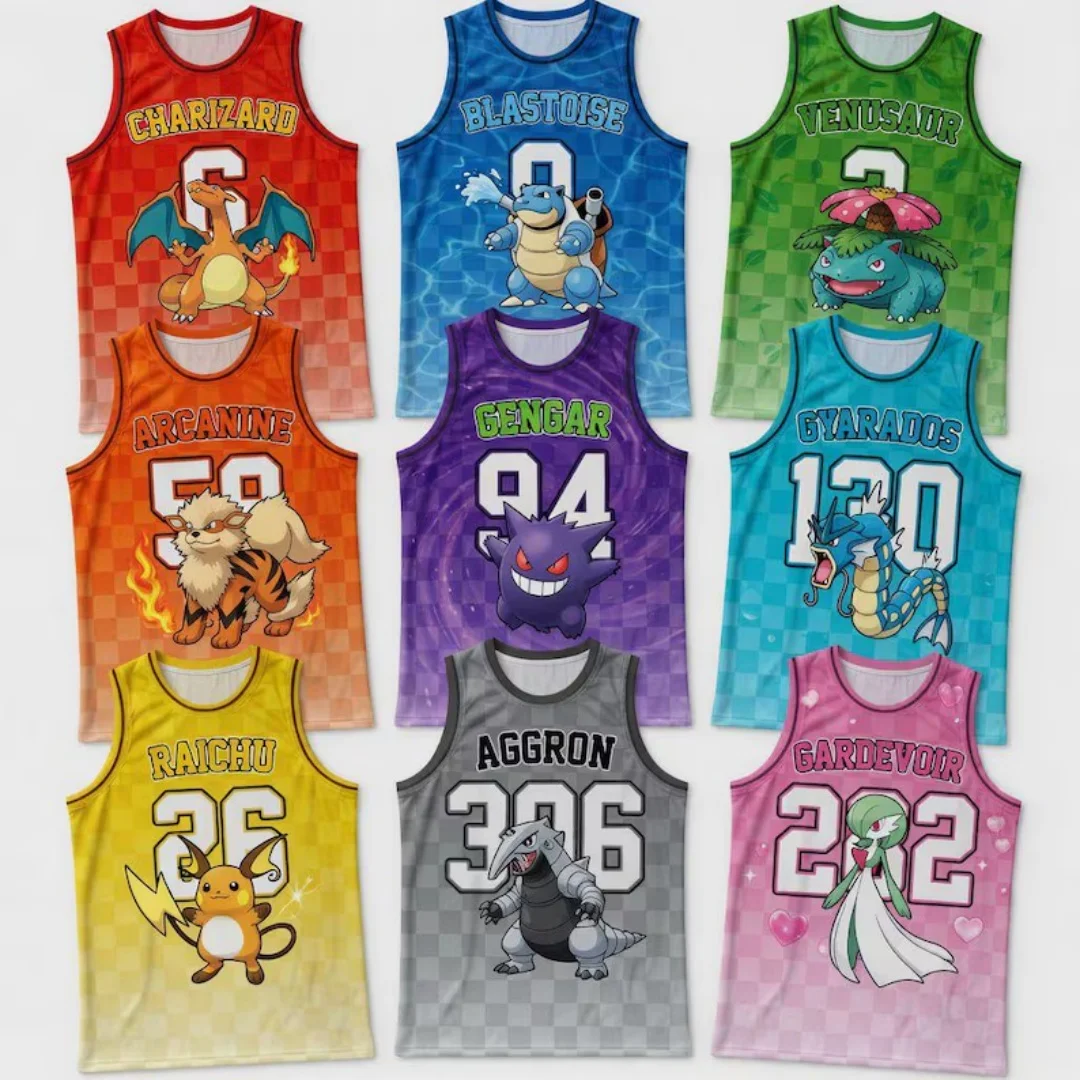 Pokémon Graphic Basketball Jersey Charizard Blastoise Sleeveless Vest Summer Sports Men's T-Shirt Kid's Woman's Clothing ﻿