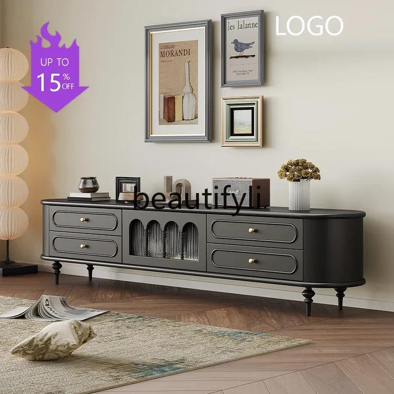 Q181  French solid wood TV cabinet black modern simple light luxury high-end living room TV cabinet