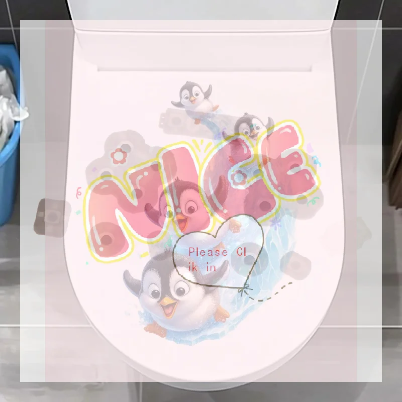 【BA】Cute Sliding Penguins Toilet Decoration Sticker Waterproof Self-Adhesive Bathroom Home Wall Decal