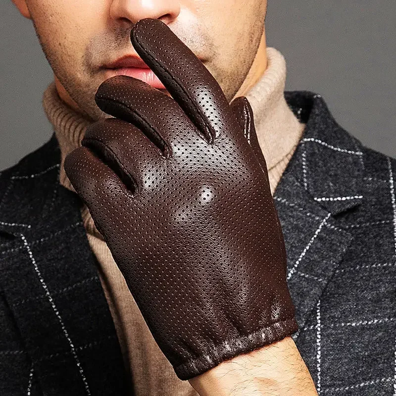 Sheepskin Men's Winter Business Real Leather Gloves Male Durable Full Finger Touch Screen Black Warm Gloves Riding Motorcycle
