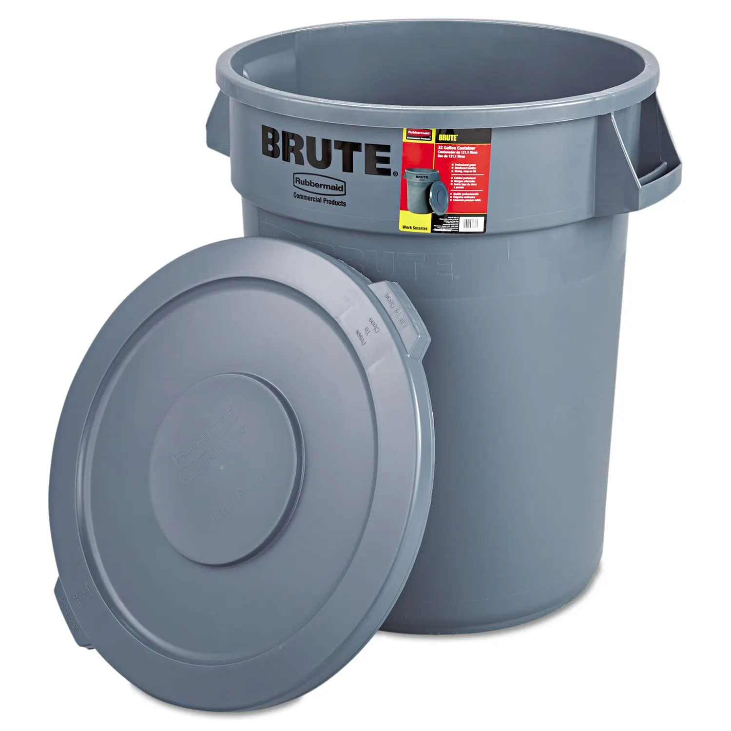 Commercial 863292GRA Brute Container All-Inclusive, Round, Plastic, 32 gal, Gray