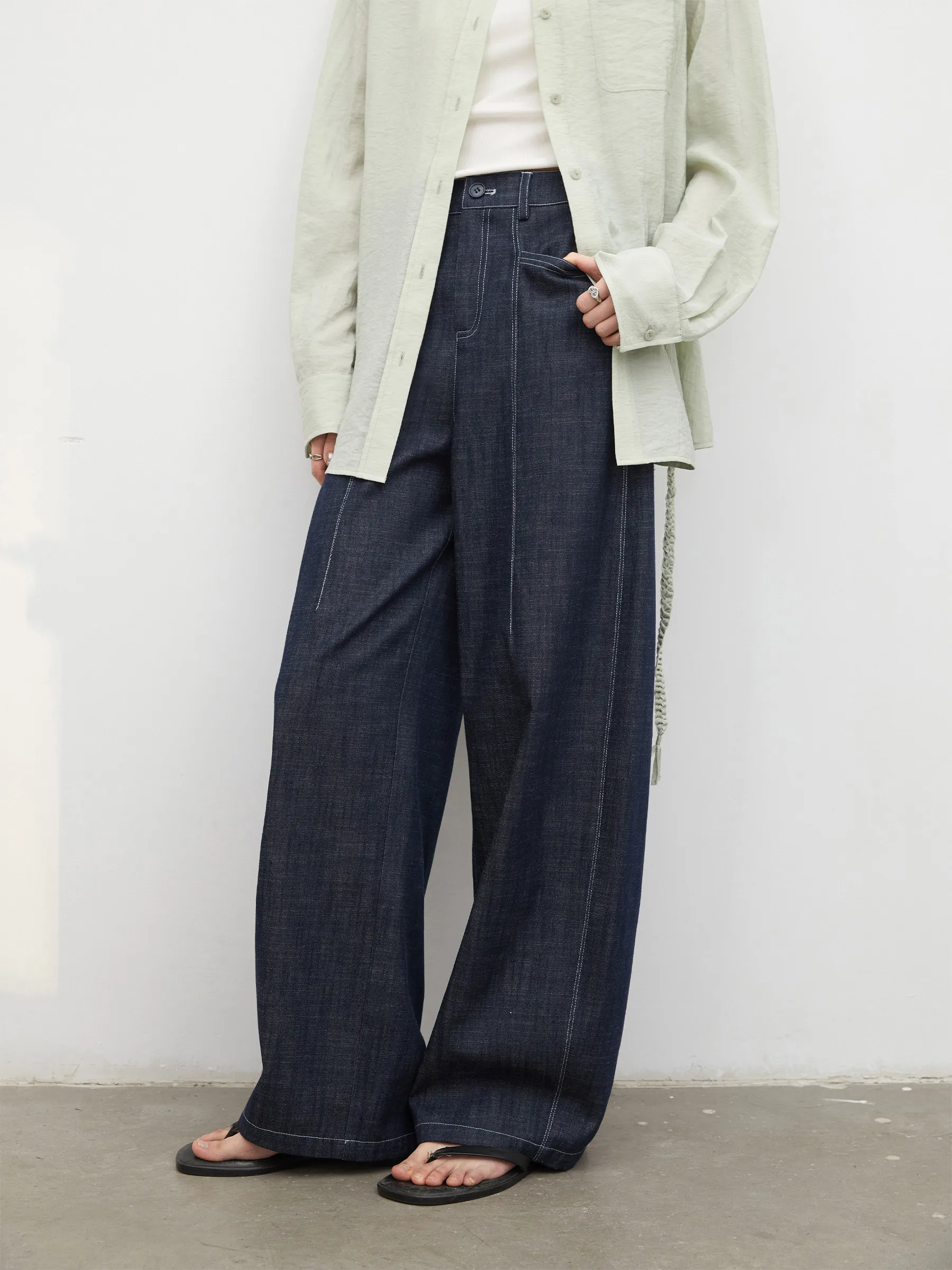 CHIC VEN Fashion Women Jeans High Waist Loose Casual Straight Leg Wide Leg Bright Line Ladies Denim Pants Spring Summer 2026