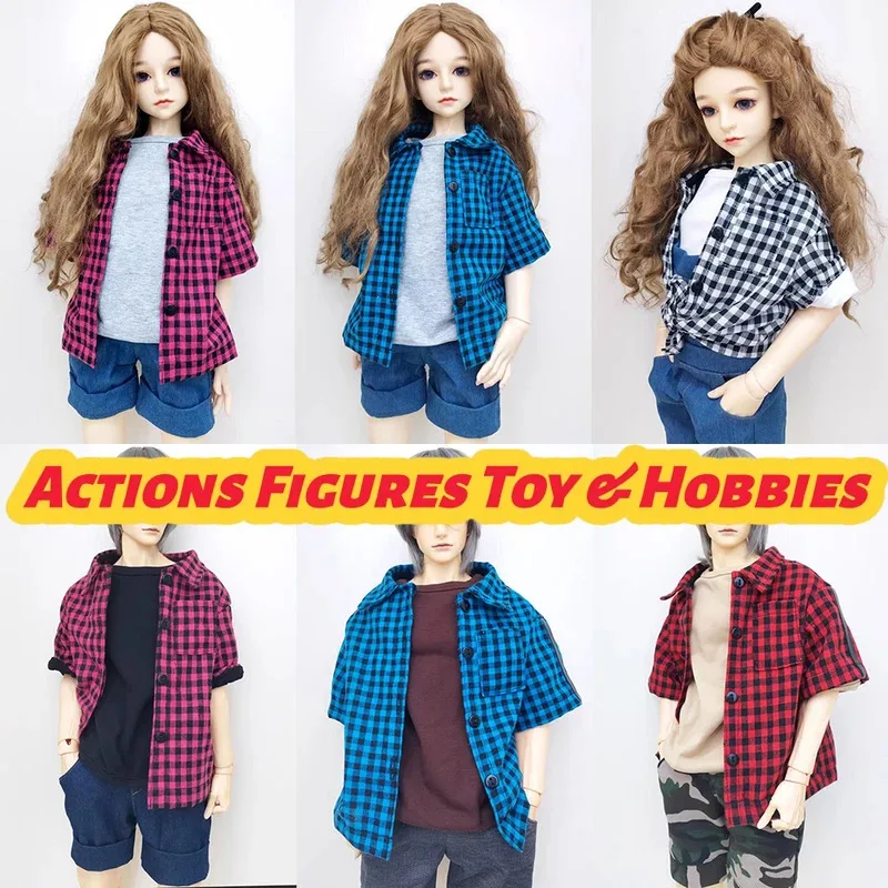 

1/6 1/4 1/3 BJD SD Doll Pullover Loose T-shirt Casual Plaid Shirt Model For 26-28cm 38-45cm 55-60cm Action Figure Dolls