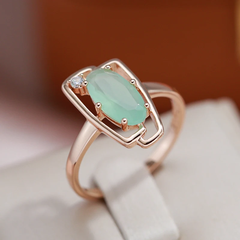 JULYDREAM Geometric Hollow Oval Mist Green Zircon Women\'s Rings 585 Rose Gold Color Fashion Jewelry Party Vintage Accessories