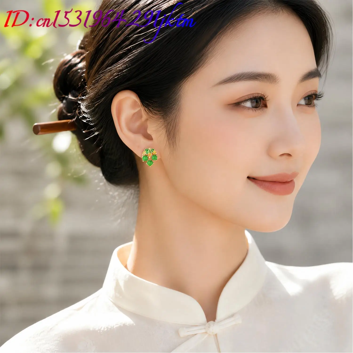 Burmese Jadeite Grape Earrings Vintage Natural Jewelry Charm Luxury Real Jade Amulet 18K Gold Plated Ear Stud Gifts for Women - view 5