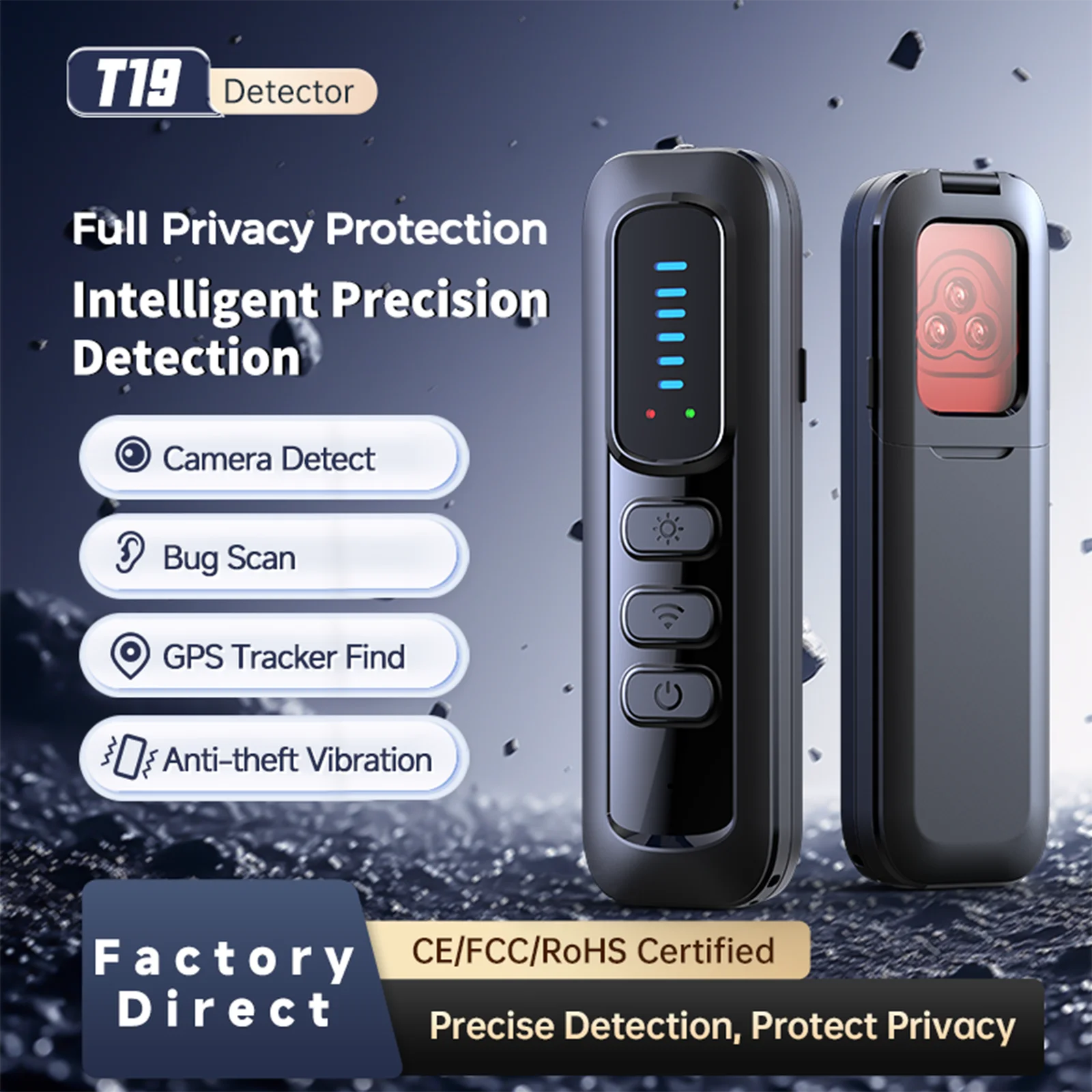 Covert Camera Bug Detector RF Signal Scanner Infrared Lens Finder 1MHz-6.5GHz 5-Level Sensitivity Portable Device
