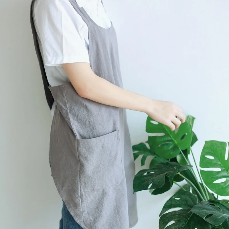 1 Piece Retro Female Women's Apron Cotton Linen Apron Dress Cafe Kitchen Cooking Florist Apron For Men Mandiles De Cocina Mujer