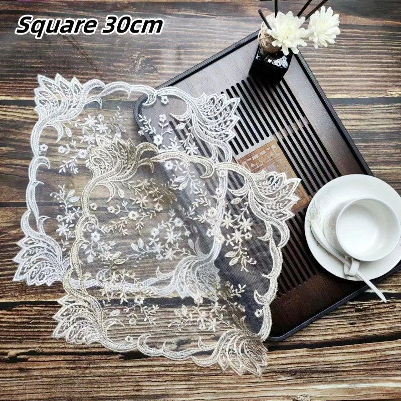 European Square 30cm Embroidery Table Mat Coaster Placemat Kitchen Coffee Bar Cover Bonsai Wall Cabinet Bottom Party Decoration