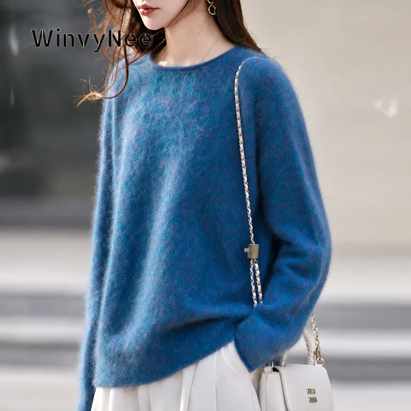 WinvyNee Women Roomy Light Pullover Cashmere Round Neck Long Sleeve Knit Top Brushed Fabric Autumn Winter Grace Garment A1713026
