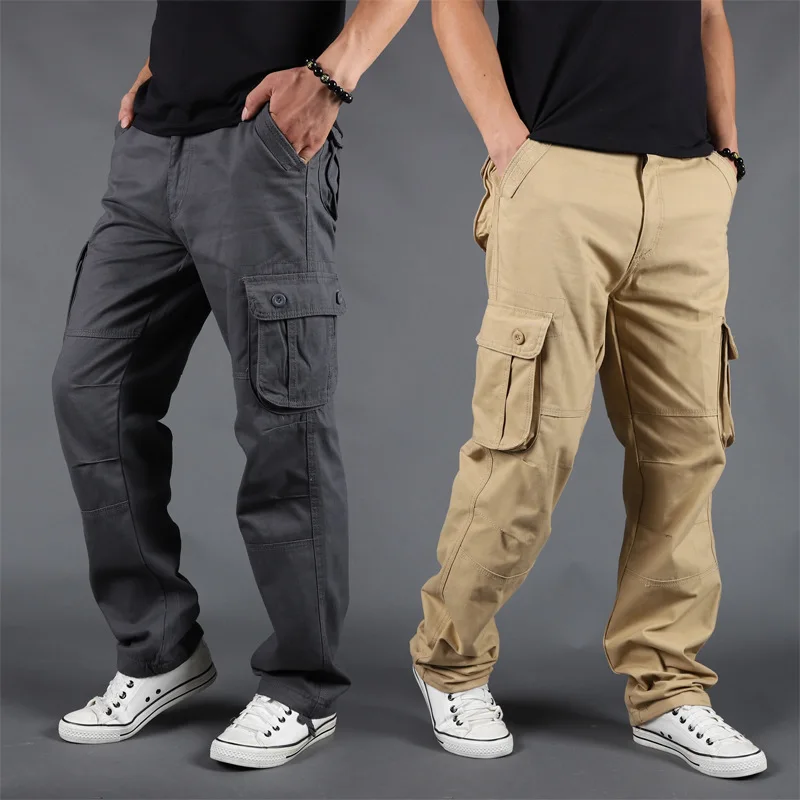 

Men's Casual Straight Leg Work Pants Autumn Winter Thickened Multiple Pockets Loose Large Size Fashionable Cotton Trousers